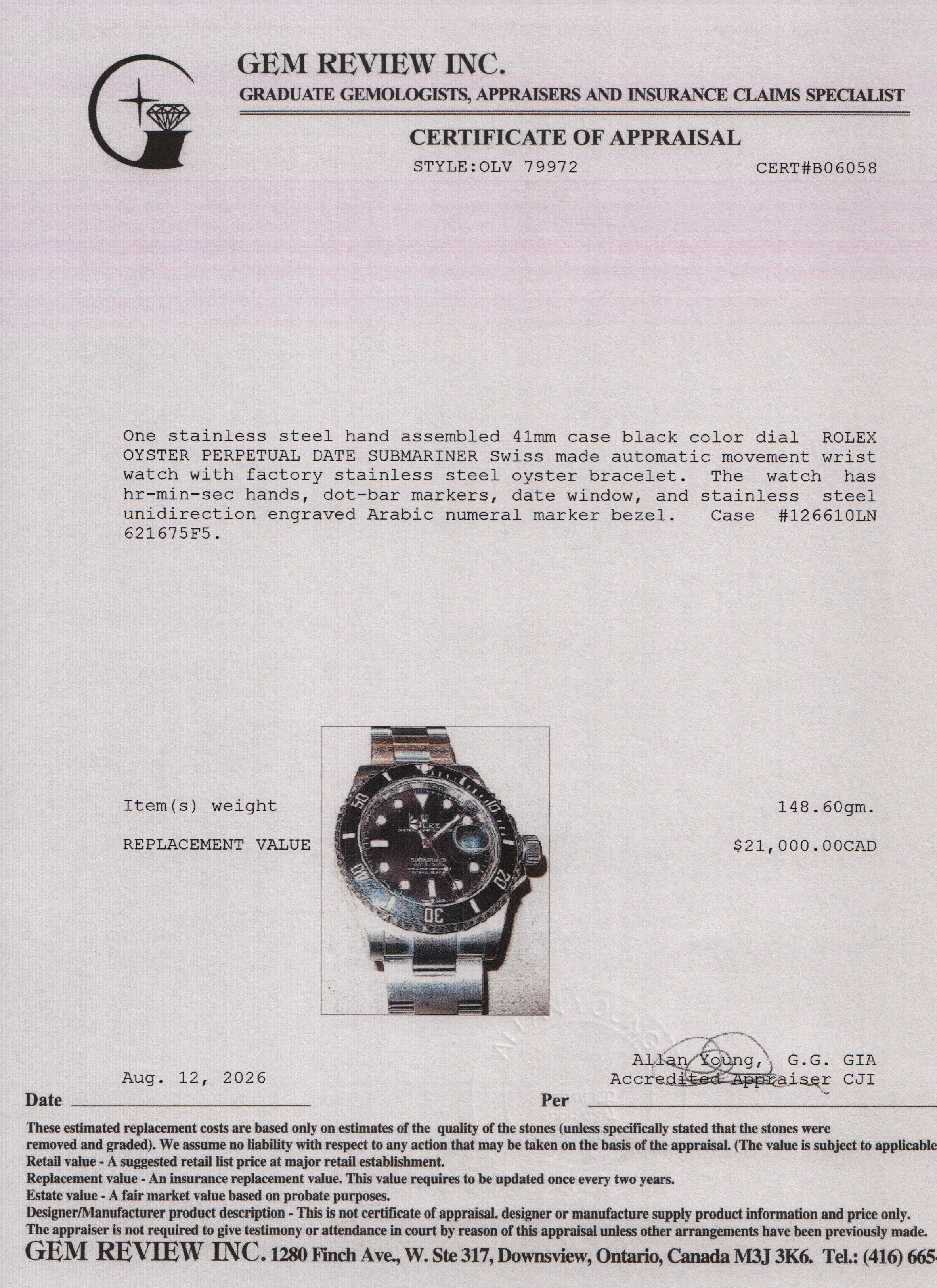 Rolex 2022 Stainless Steel Submariner Date 41 MM Automatic Watch Black 126610LN w/ Box & Papers