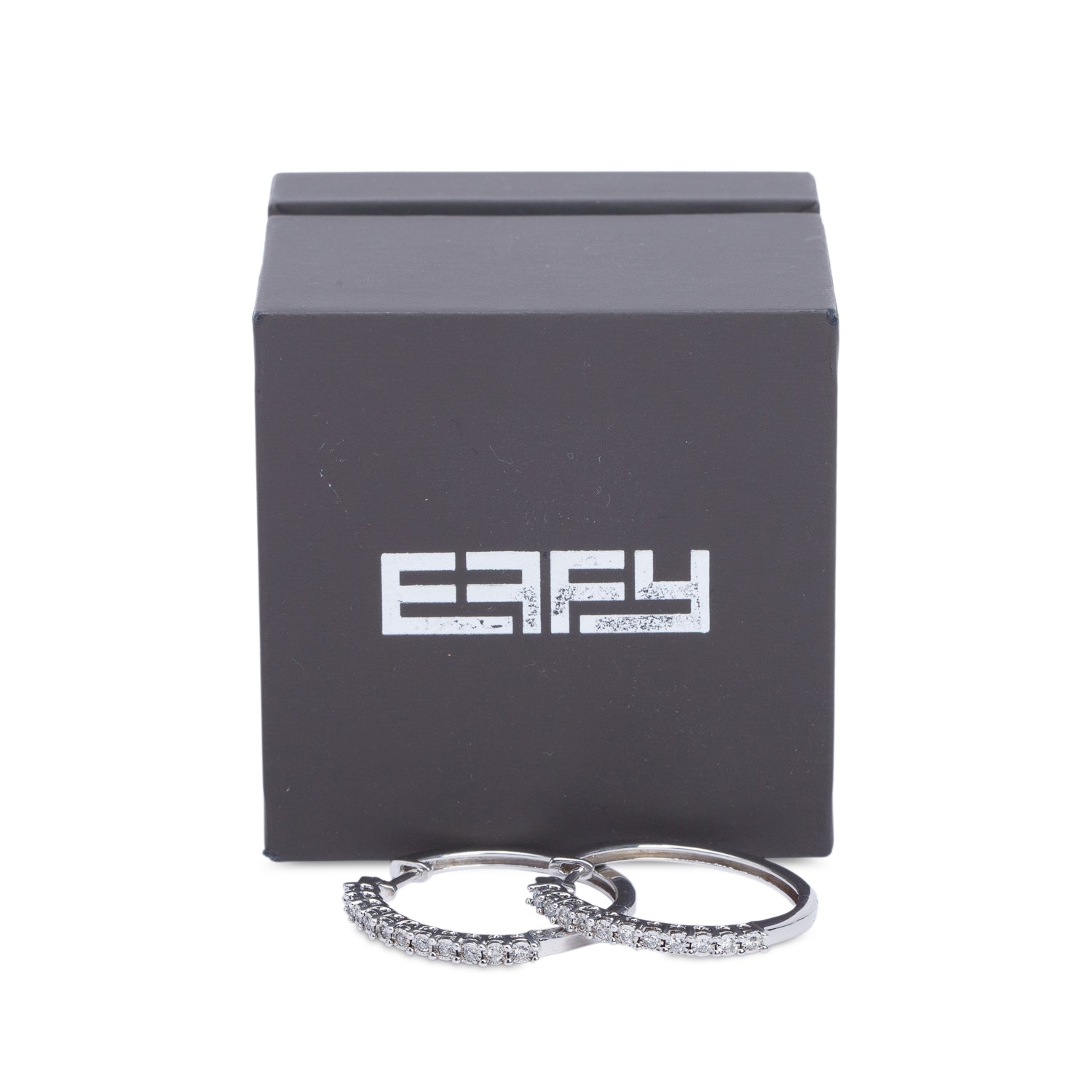 Effy Sterling Silver Diamond Hoop Earrings w/ Box