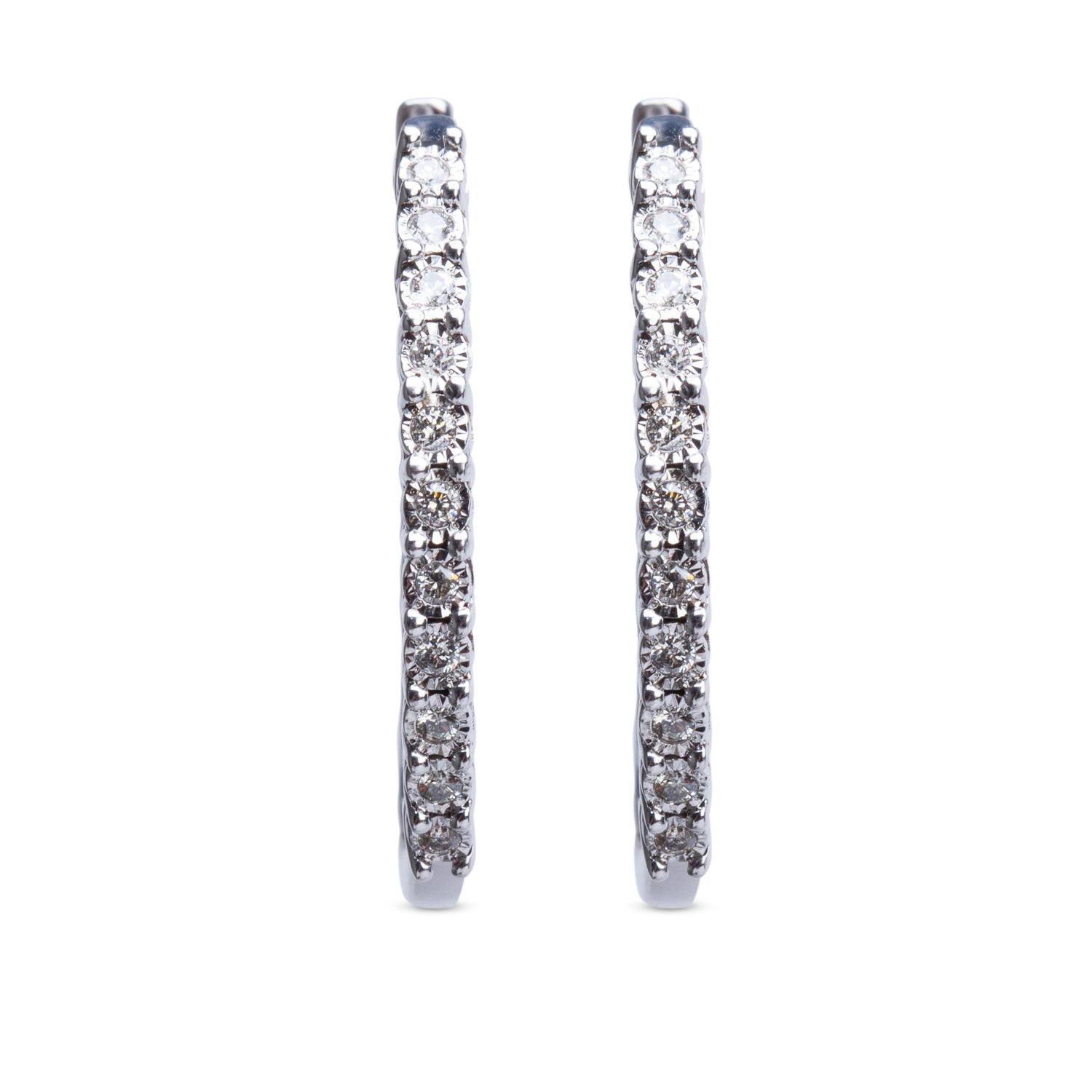 Effy Sterling Silver Diamond Hoop Earrings w/ Box