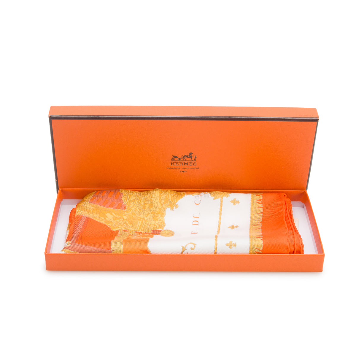 Hermes Orange/Multicolor 'La Reale' Pocket Square Silk Scarf 45 w/ Box