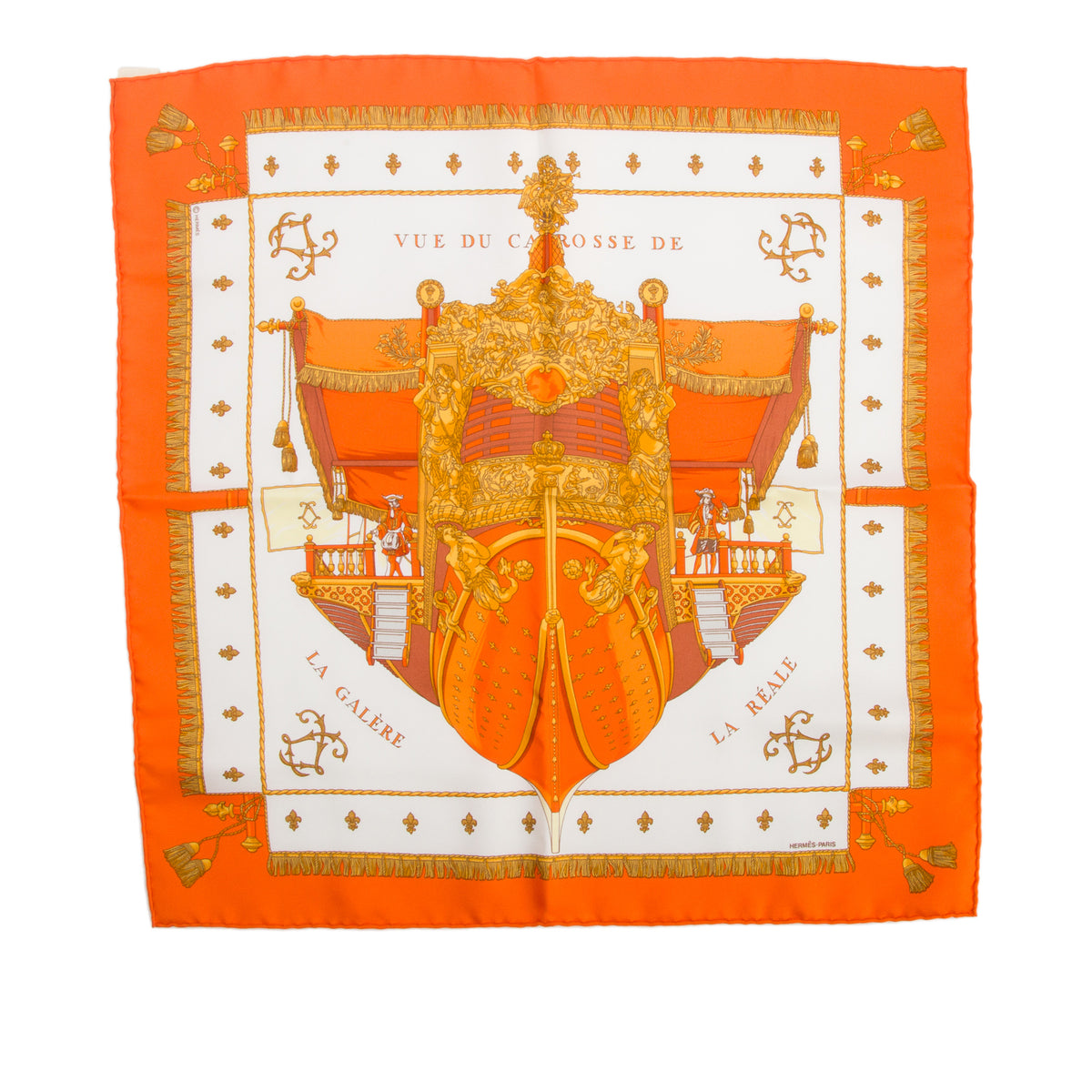 Hermes Orange/Multicolor 'La Reale' Pocket Square Silk Scarf 45 w/ Box