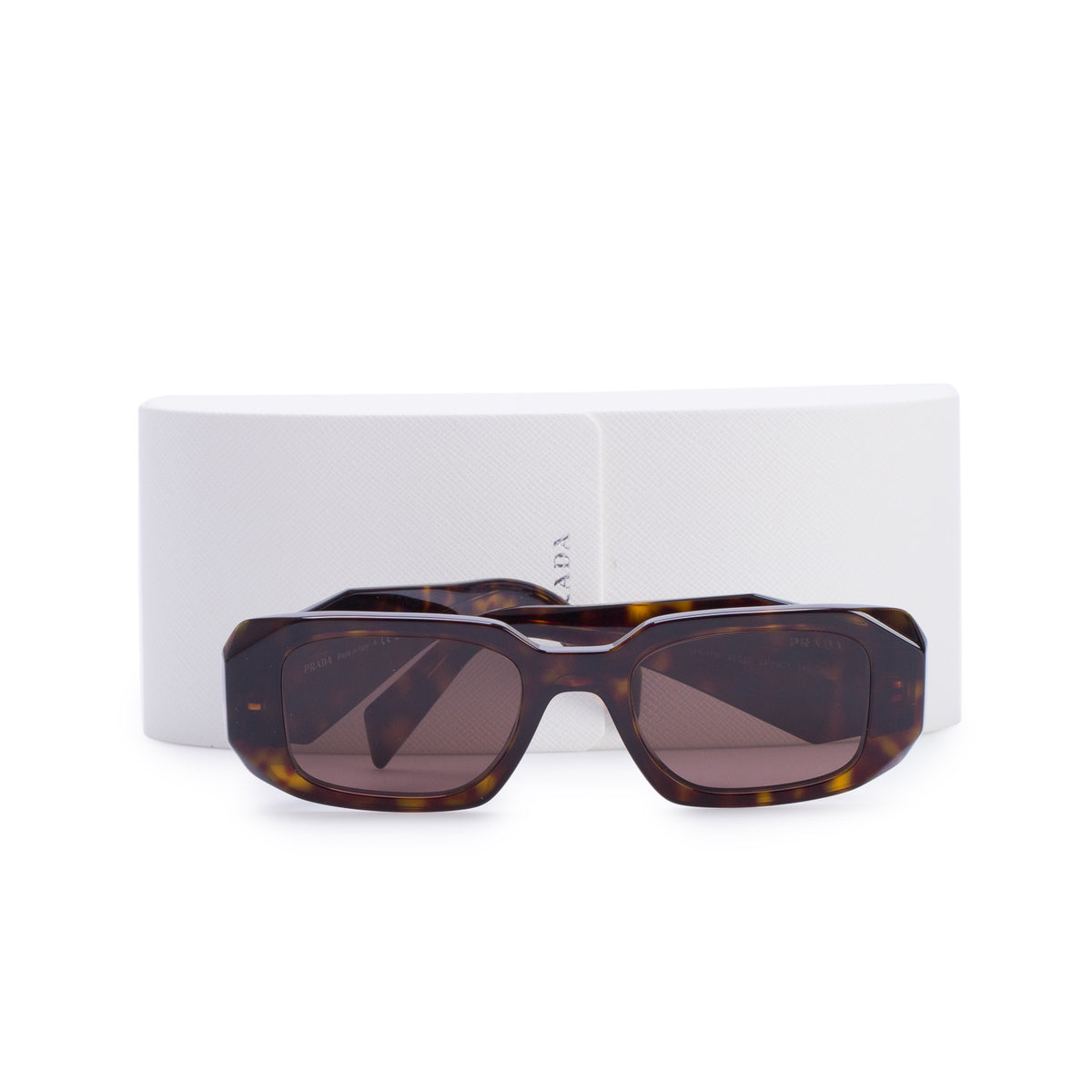 Prada SPR 17W Tortoise Acetate Symbole Rectangular Sunglasses w/ Box & Case