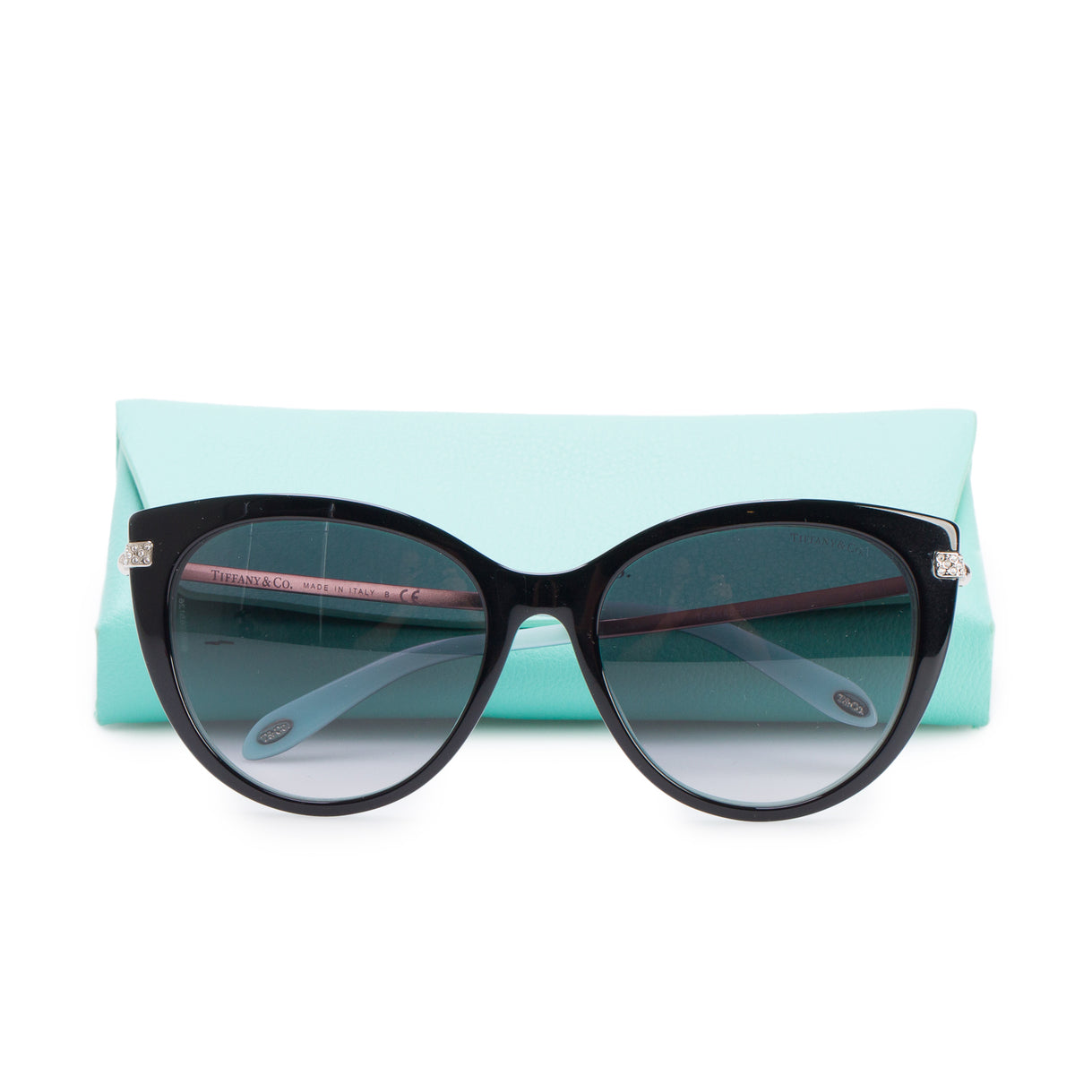 Tiffany & Co. TF44143-B Black/Blue Crystal Cat Eye Sunglasses w/ Case