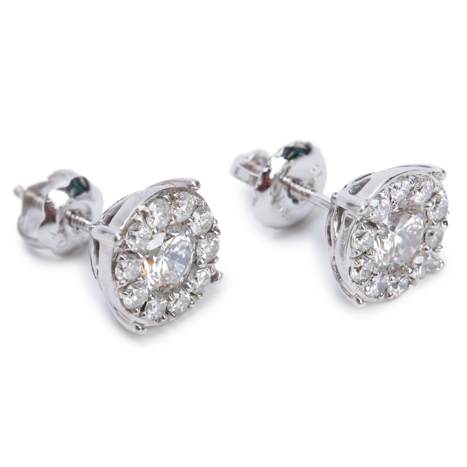 10k White Gold 1.08 tcw. Diamond Cluster Stud Earrings