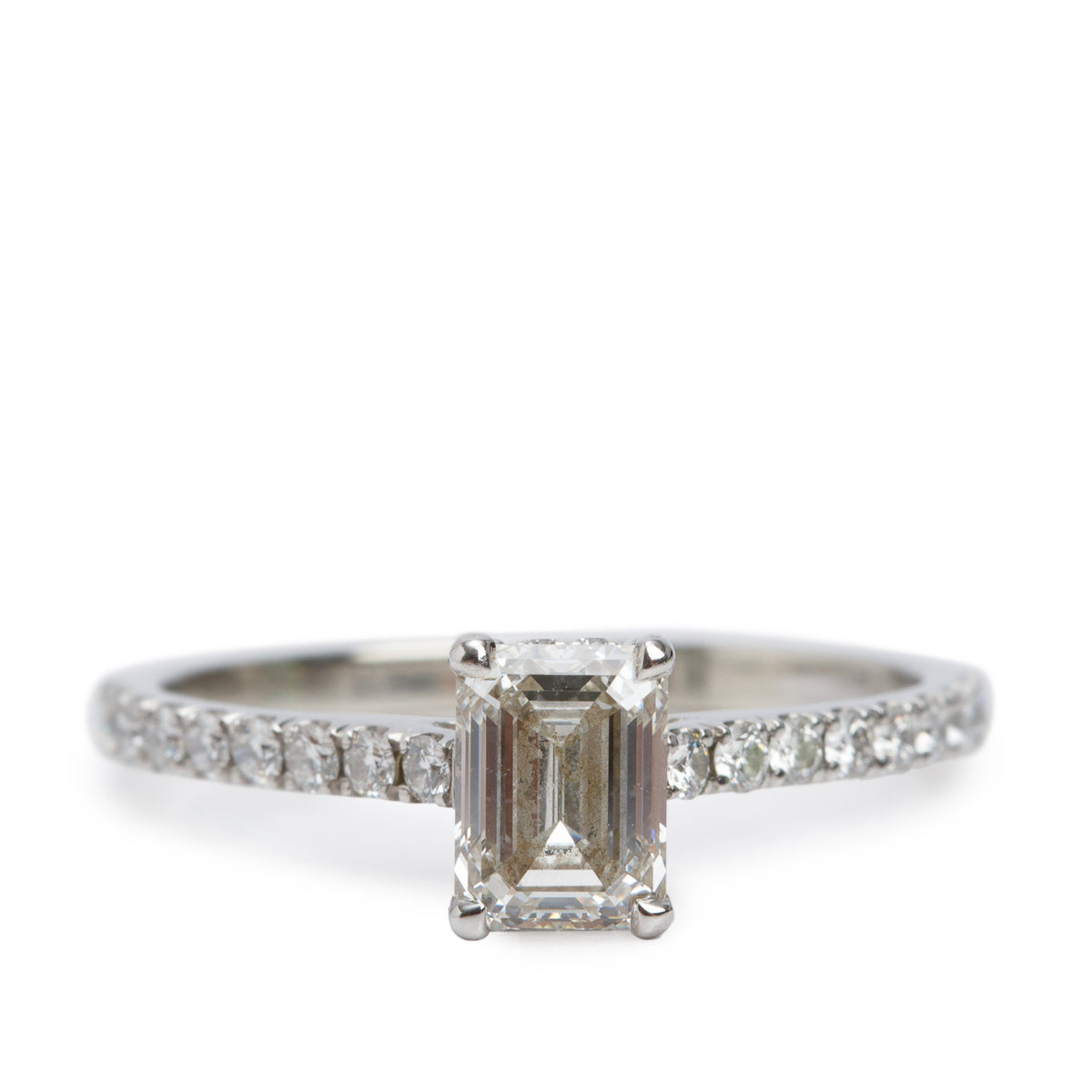 14k White Gold 1.07 ct. Emerald Cut Diamond Engagement Ring, Size 8