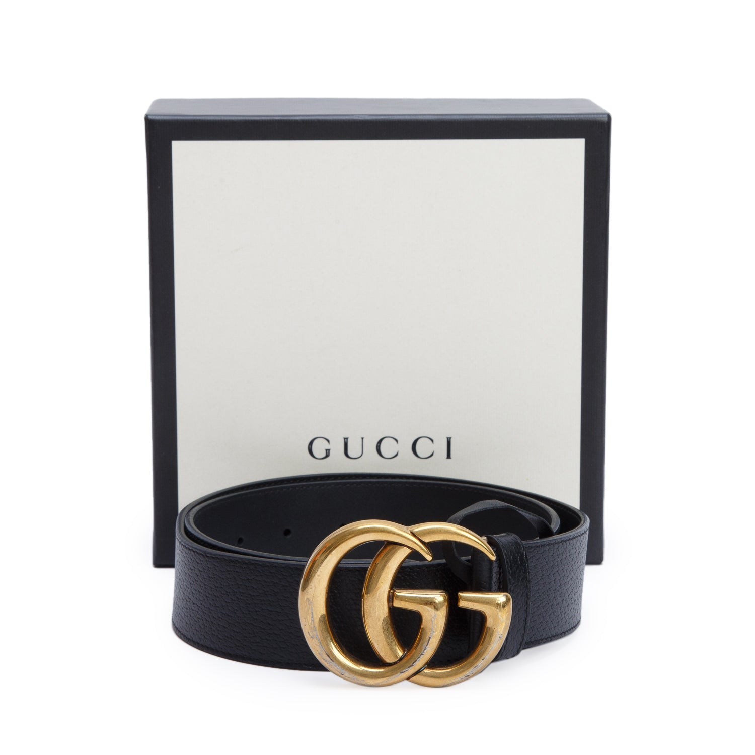 Gucci Black GG Marmont Wide Leather Belt 80 32 w/ Box