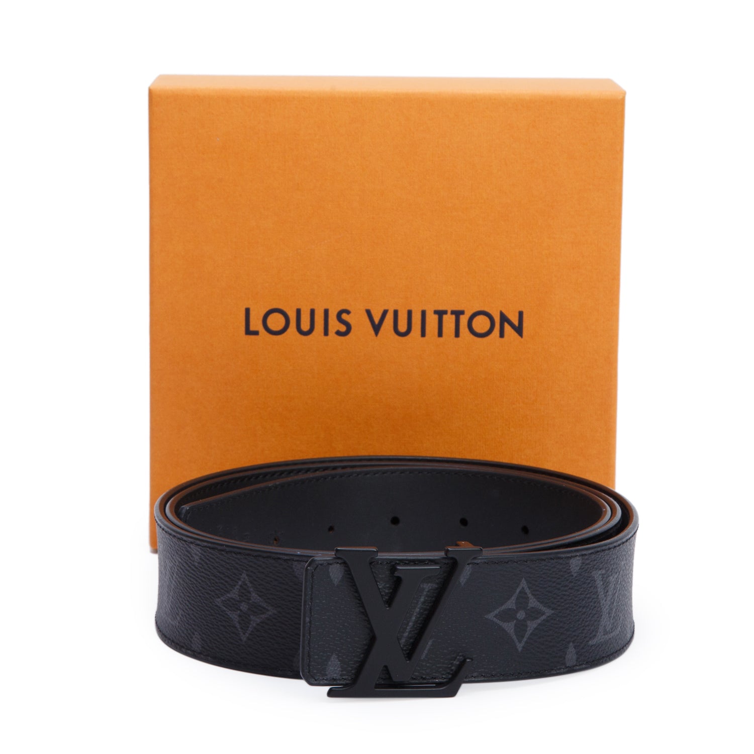 Louis Vuitton 2023 Matte Black Calfskin Monogram Eclipse Reversible LV Initials Belt 110 44 w/ Box