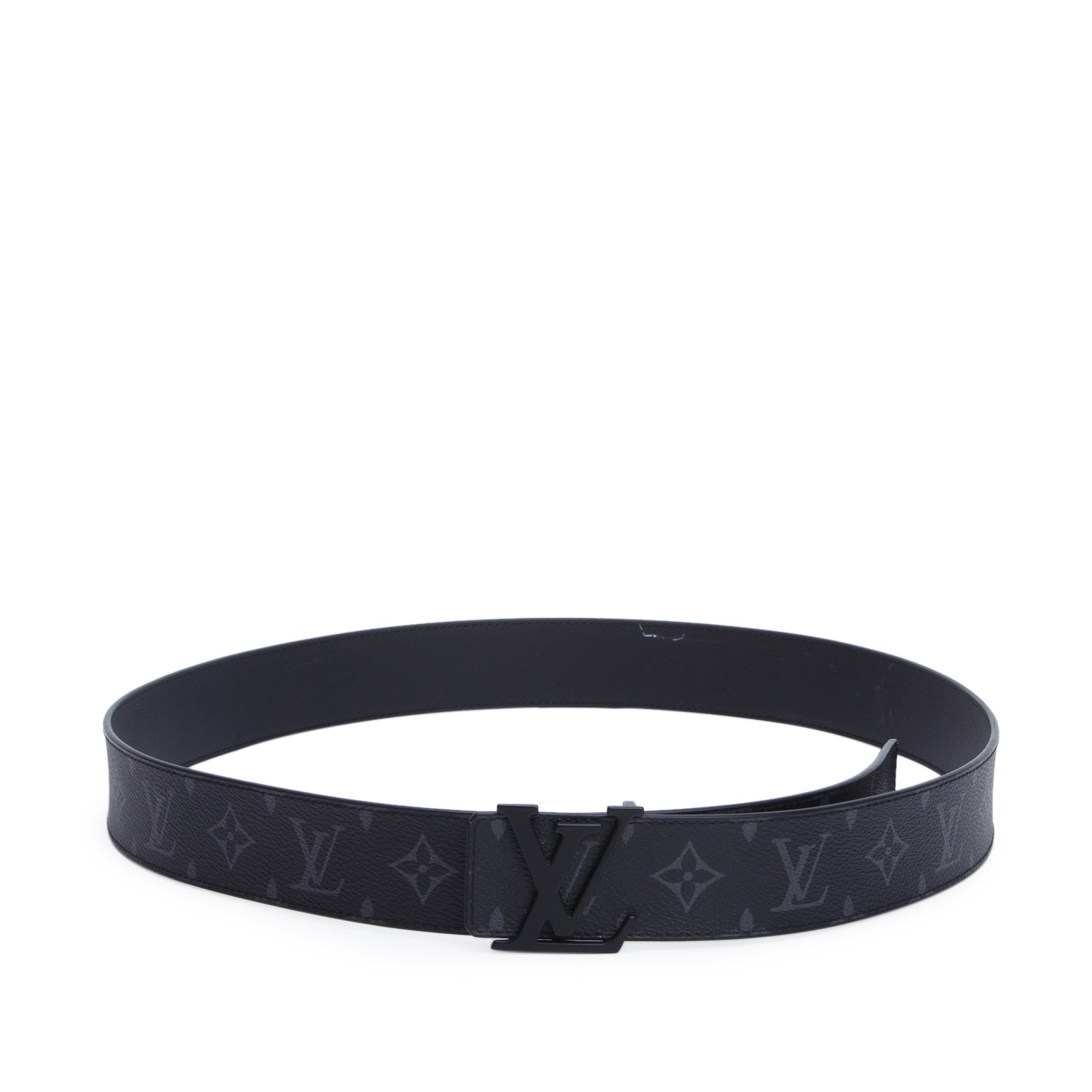 Louis Vuitton 2023 Matte Black Calfskin Monogram Eclipse Reversible LV Initials Belt 110 44 w/ Box