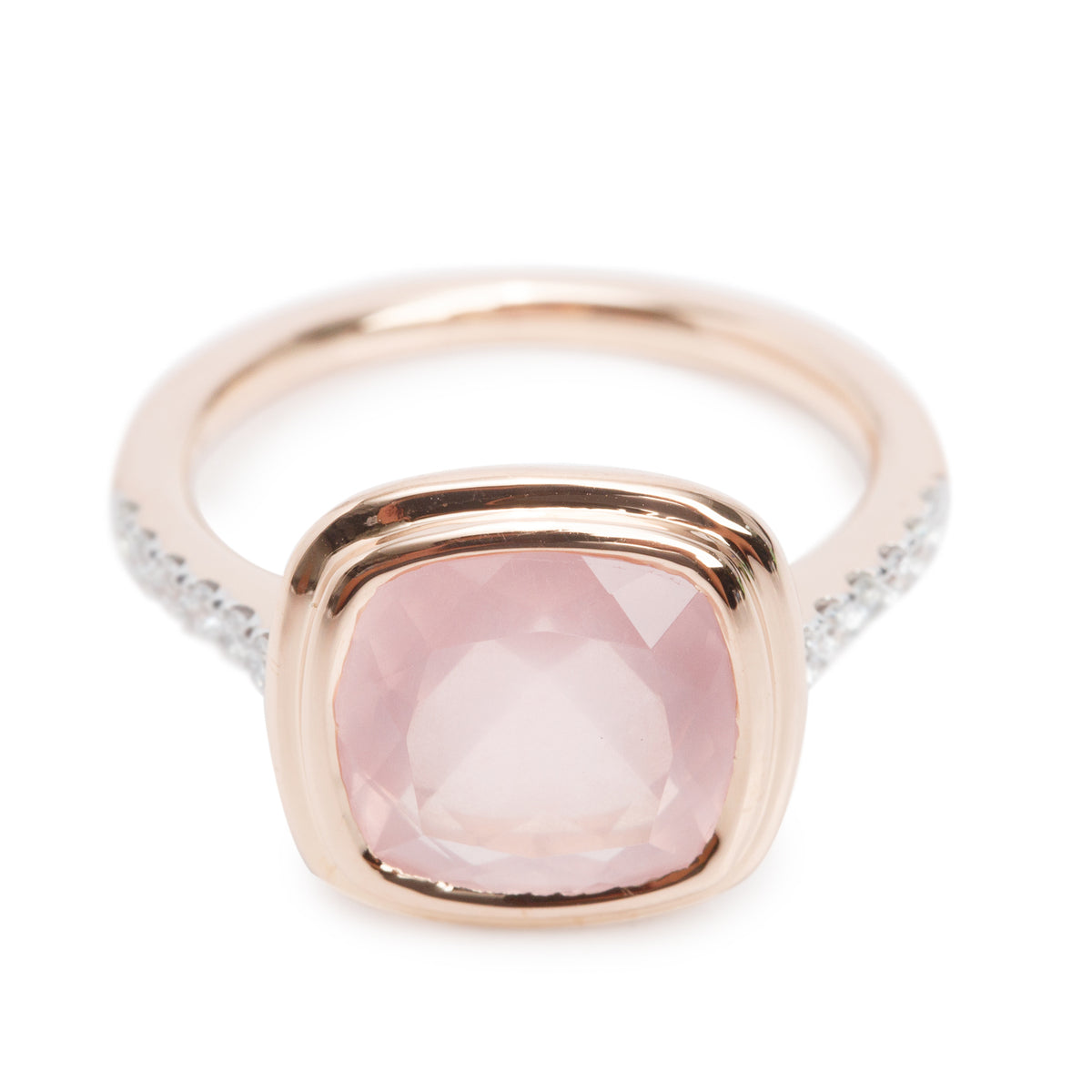 Birks 18k Rose Gold Rose Quartz & Diamond Ring, Size 6.5