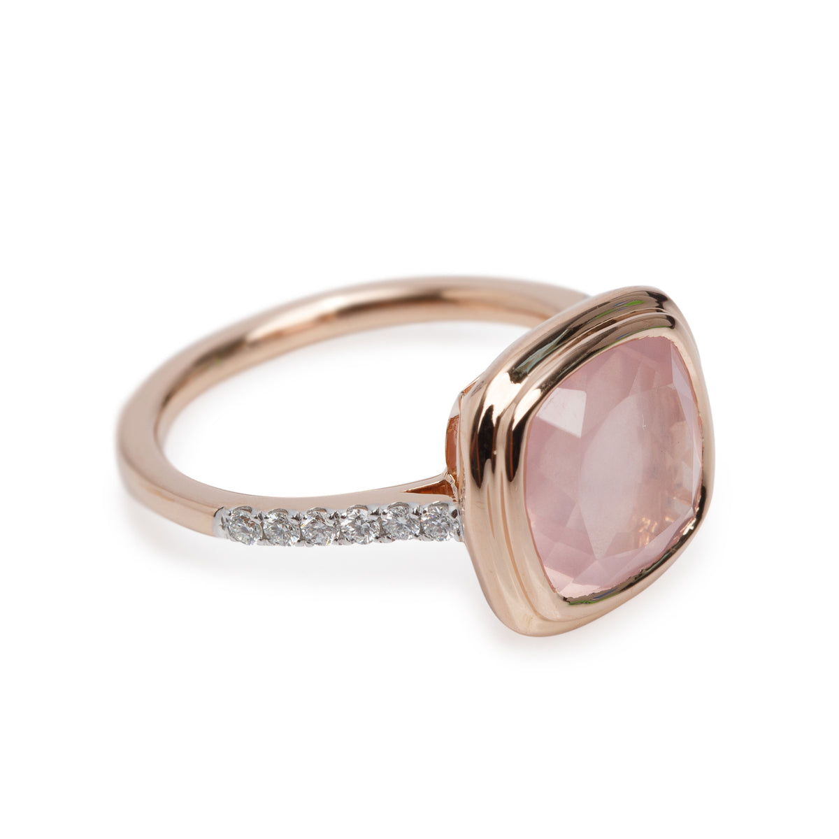 Birks 18k Rose Gold Rose Quartz & Diamond Ring, Size 6.5