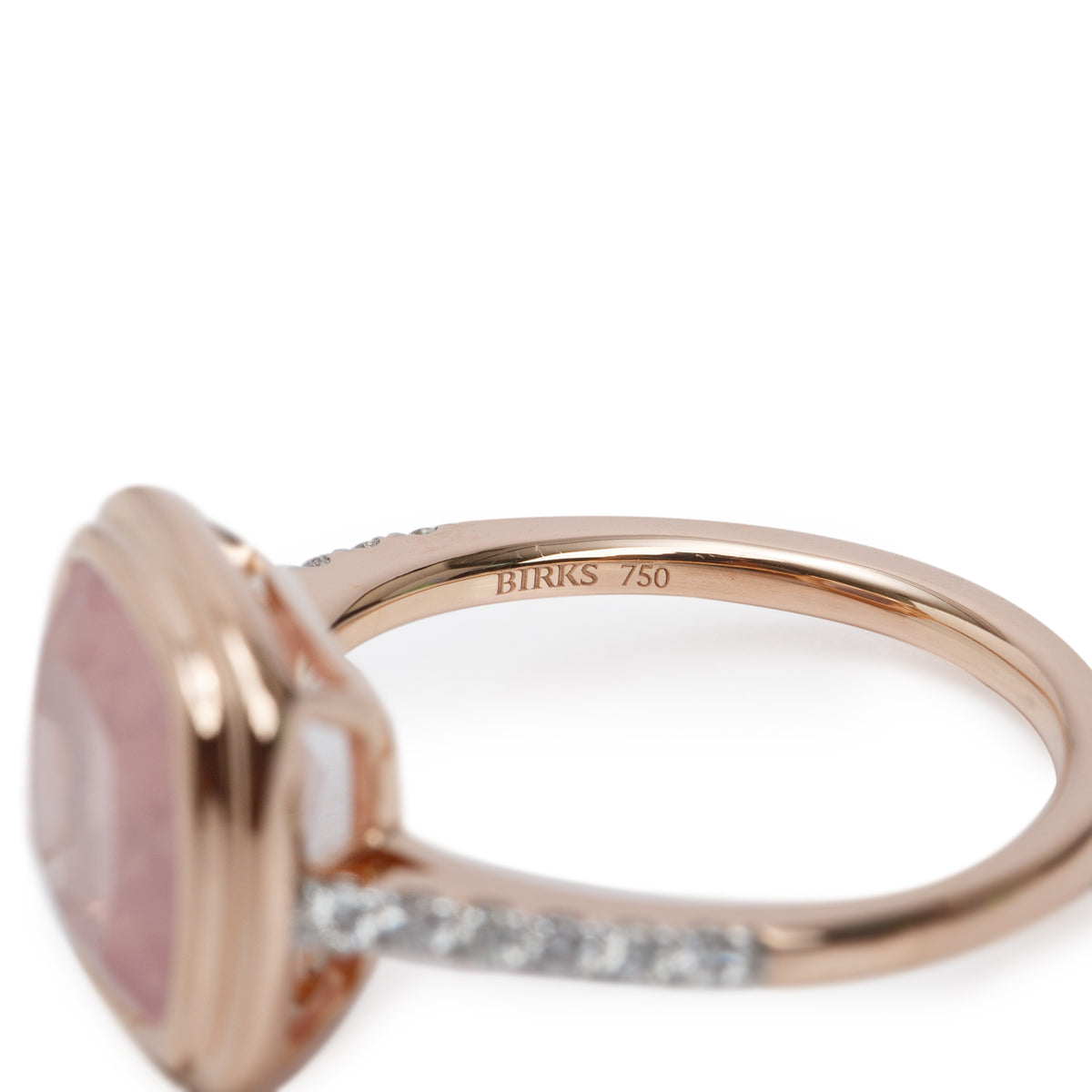 Birks 18k Rose Gold Rose Quartz & Diamond Ring, Size 6.5