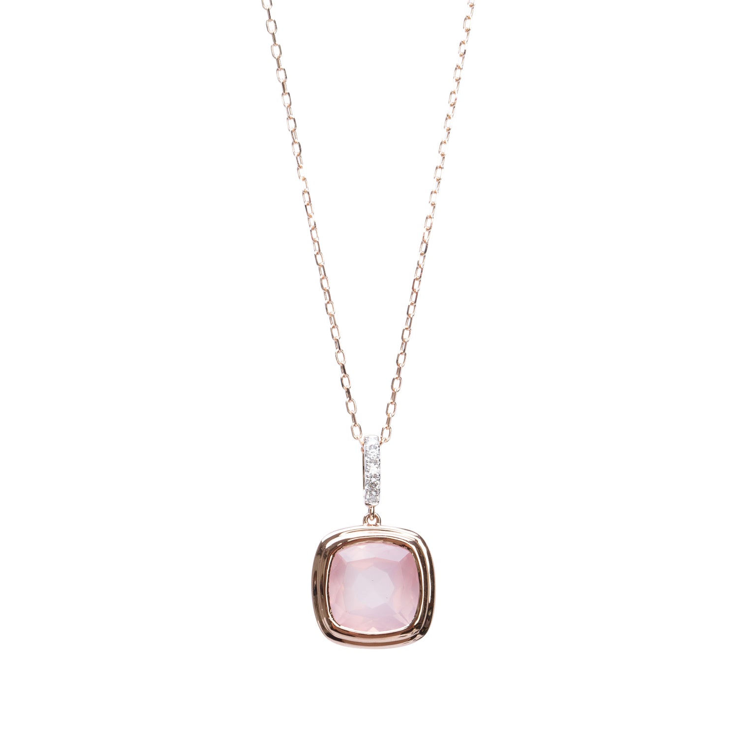 Birks 18k Rose Gold Rose Quartz & Diamond Pendant Necklace