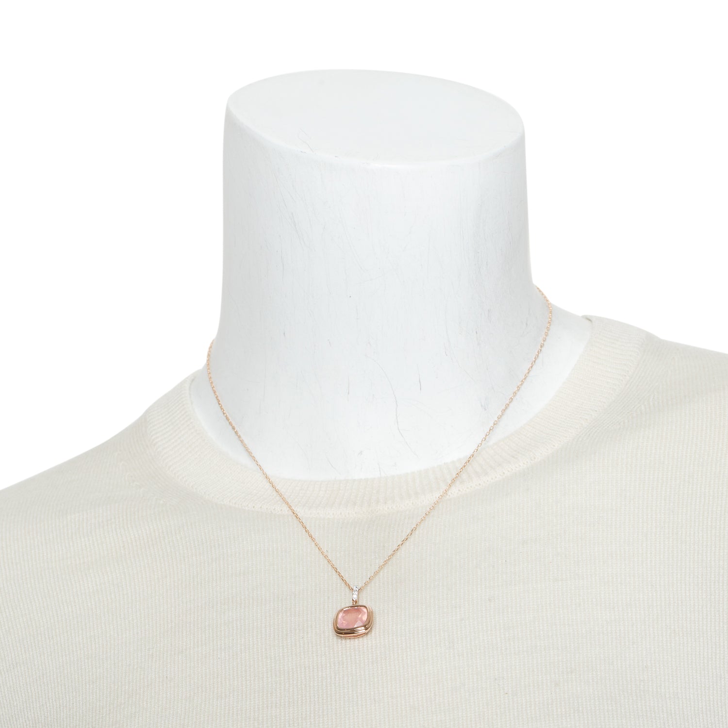 Birks 18k Rose Gold Rose Quartz & Diamond Pendant Necklace