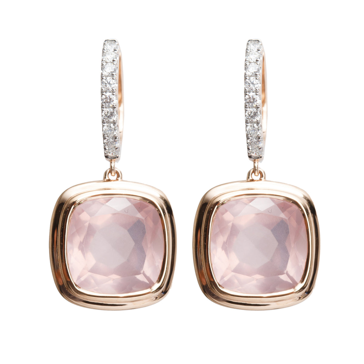 Birks 18k Rose Gold Rose Quartz & Diamond Drop Earrings