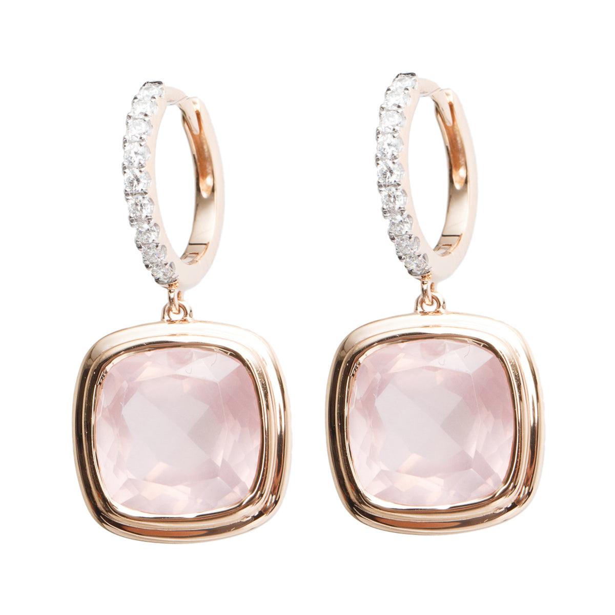 Birks 18k Rose Gold Rose Quartz & Diamond Drop Earrings