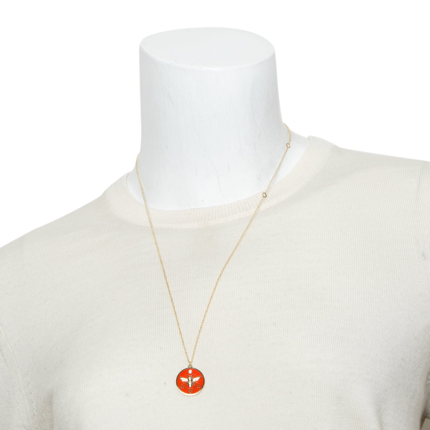 Birks 18k Yellow Gold Orange Enamel Diamond Bee Chic Round Pendant Necklace