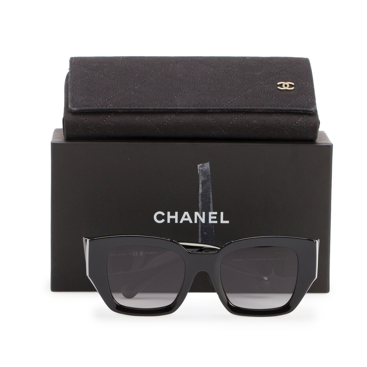 Chanel 5508-A Black Acetate Polarized CC Butterfly Sunglasses w/ Box & Case
