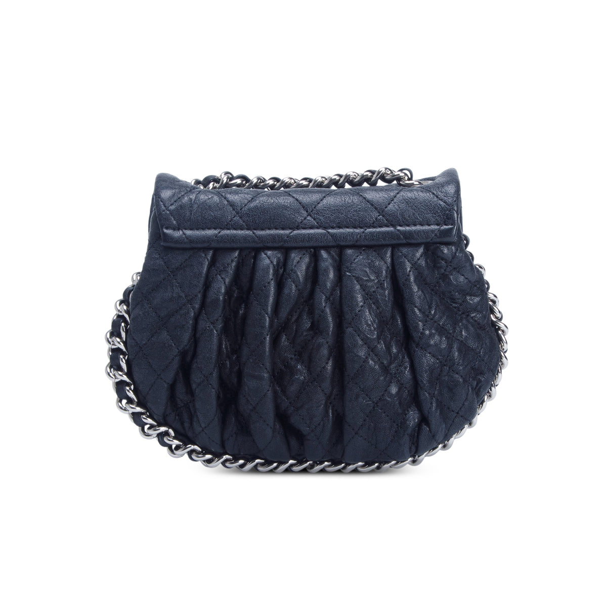 Chanel Black Washed Lambskin Quilted Mini Chain Around Flap