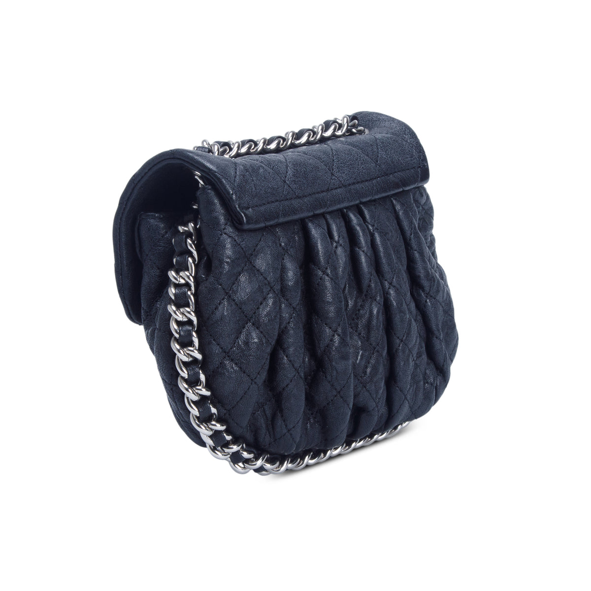 Chanel Black Washed Lambskin Quilted Mini Chain Around Flap