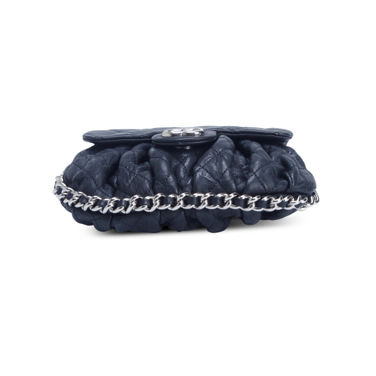 Chanel Black Washed Lambskin Quilted Mini Chain Around Flap