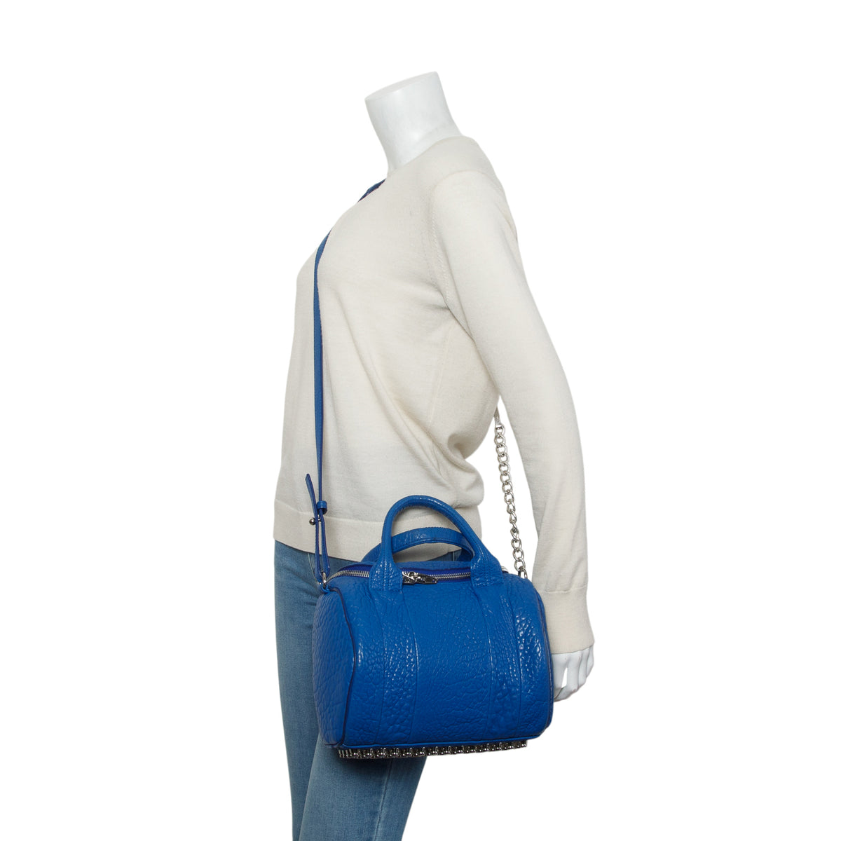 Alexander Wang Blue Grained Calfskin Leather Rocco Shoulder Bag w/ Strap