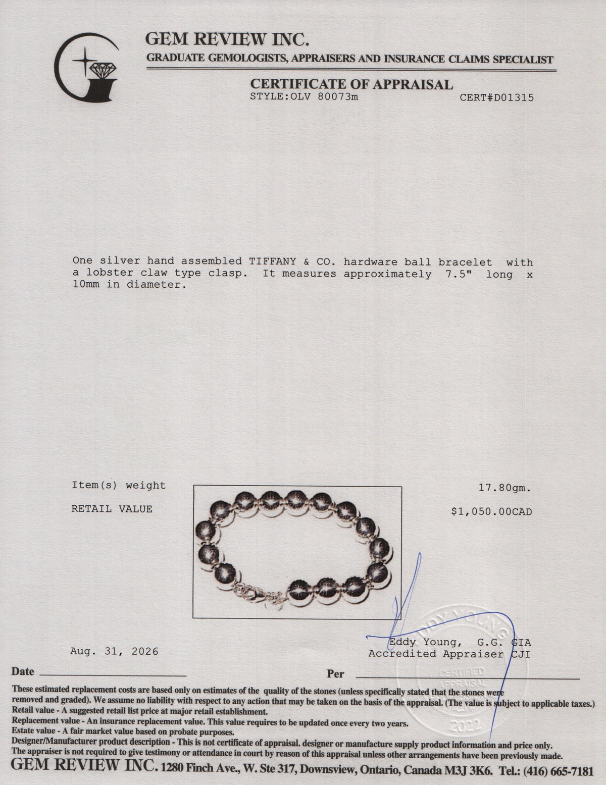 Tiffany & Co. Sterling Silver 10 MM HardWear Ball Bracelet