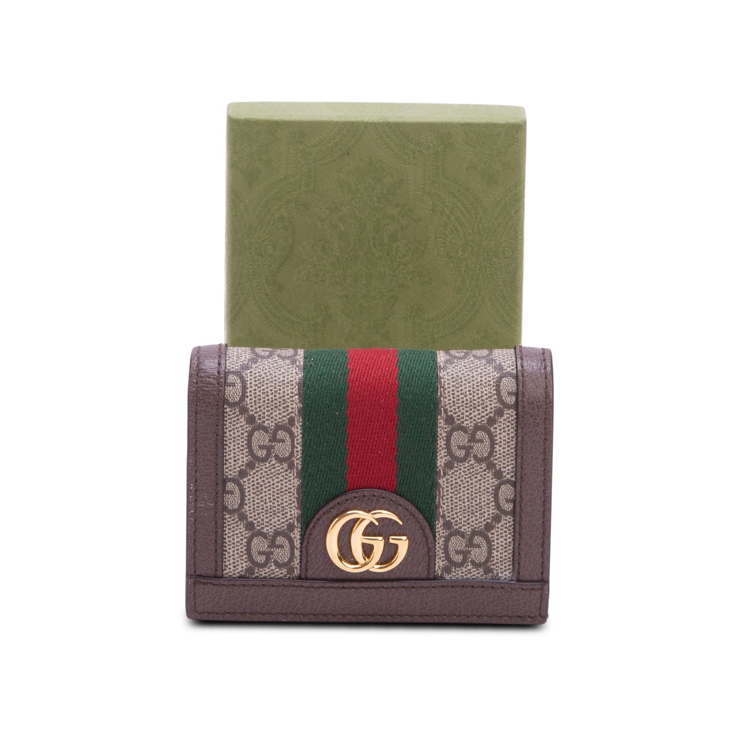 Gucci GG Supreme Ophidia Textured Calfskin Web Ophidia Card Case w/ Box