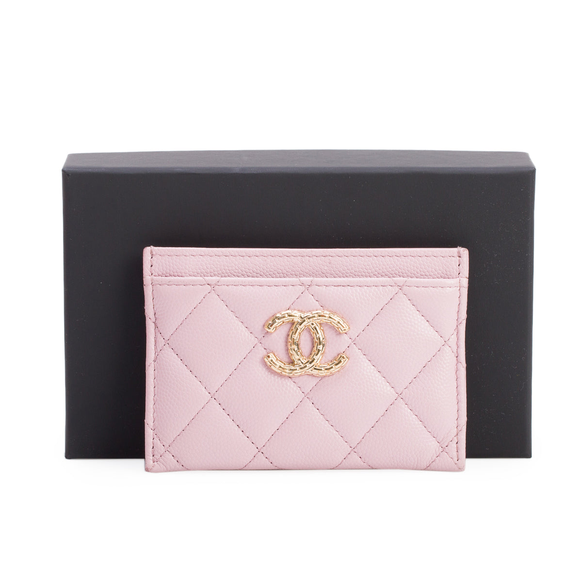 Chanel Pink Quilted Caviar Card Holder w/ Box