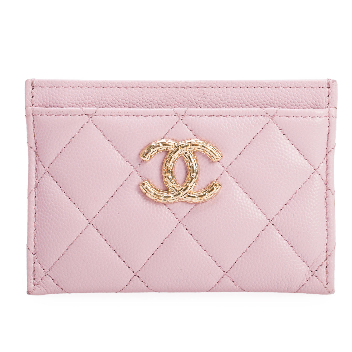 Chanel Pink Quilted Caviar Card Holder w/ Box