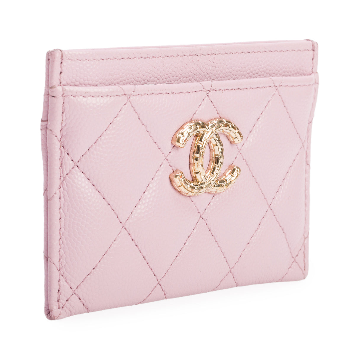 Chanel Pink Quilted Caviar Card Holder w/ Box