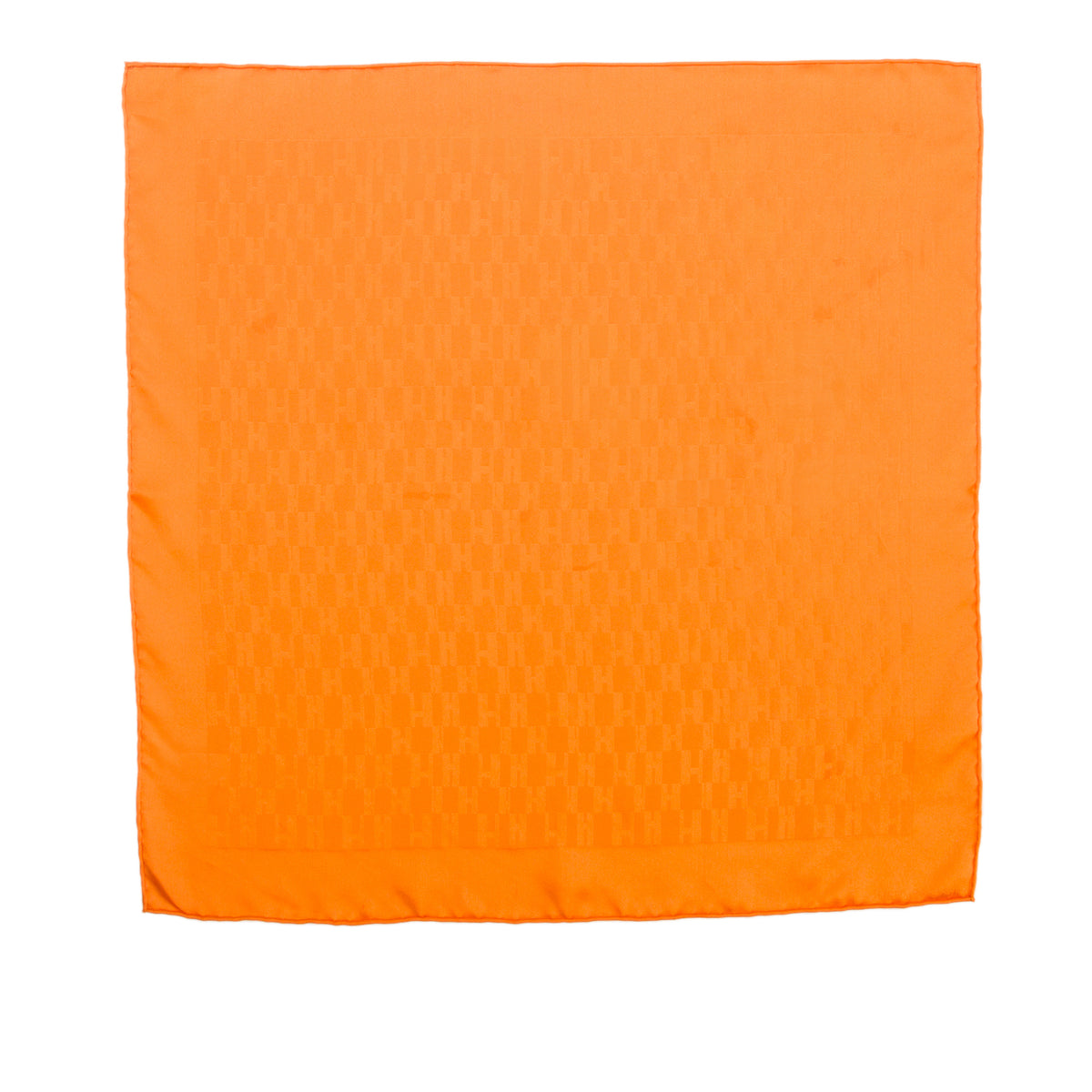 Hermes Orange 'Faconnee Grand H' Pocket Square Silk Scarf 45