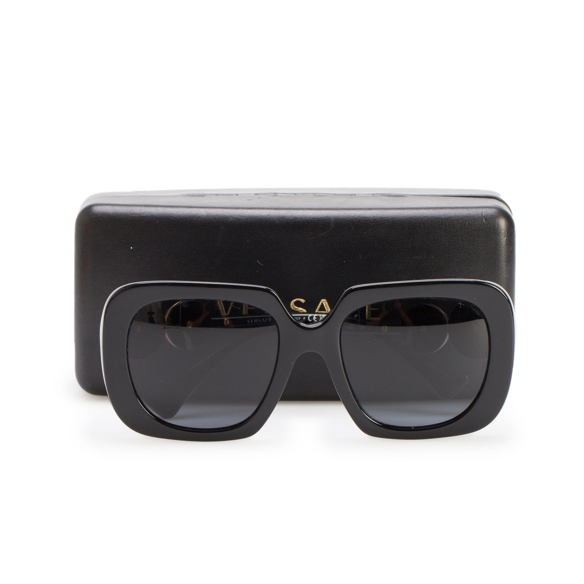 Versace 4434 Black Acetate Medusa Oversize Square Sunglasses w/ Case