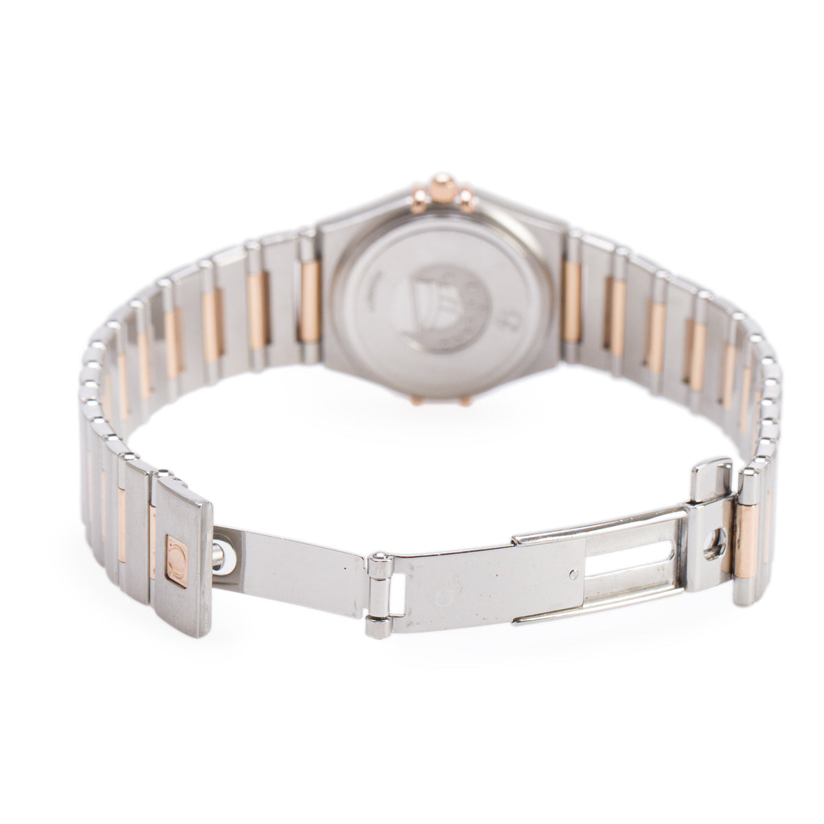 Omega Stainless Steel & 18k Rose Gold Diamond Bezel Constellation 25 MM Quartz Watch Black Diamond Dial