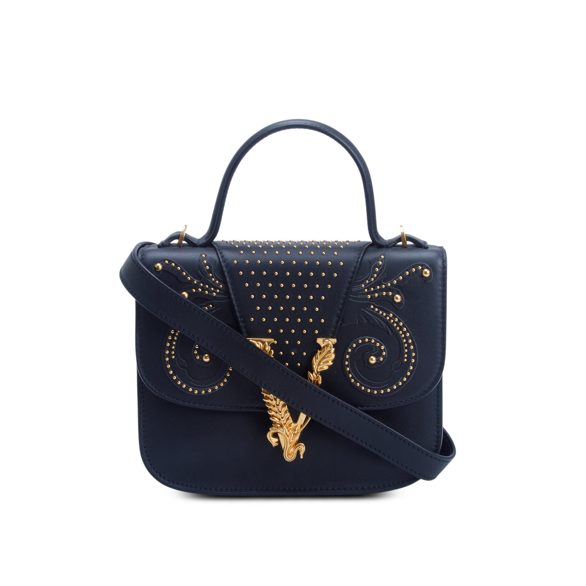 Versace Black Calfskin Versus Western Top Handle w/ Strap