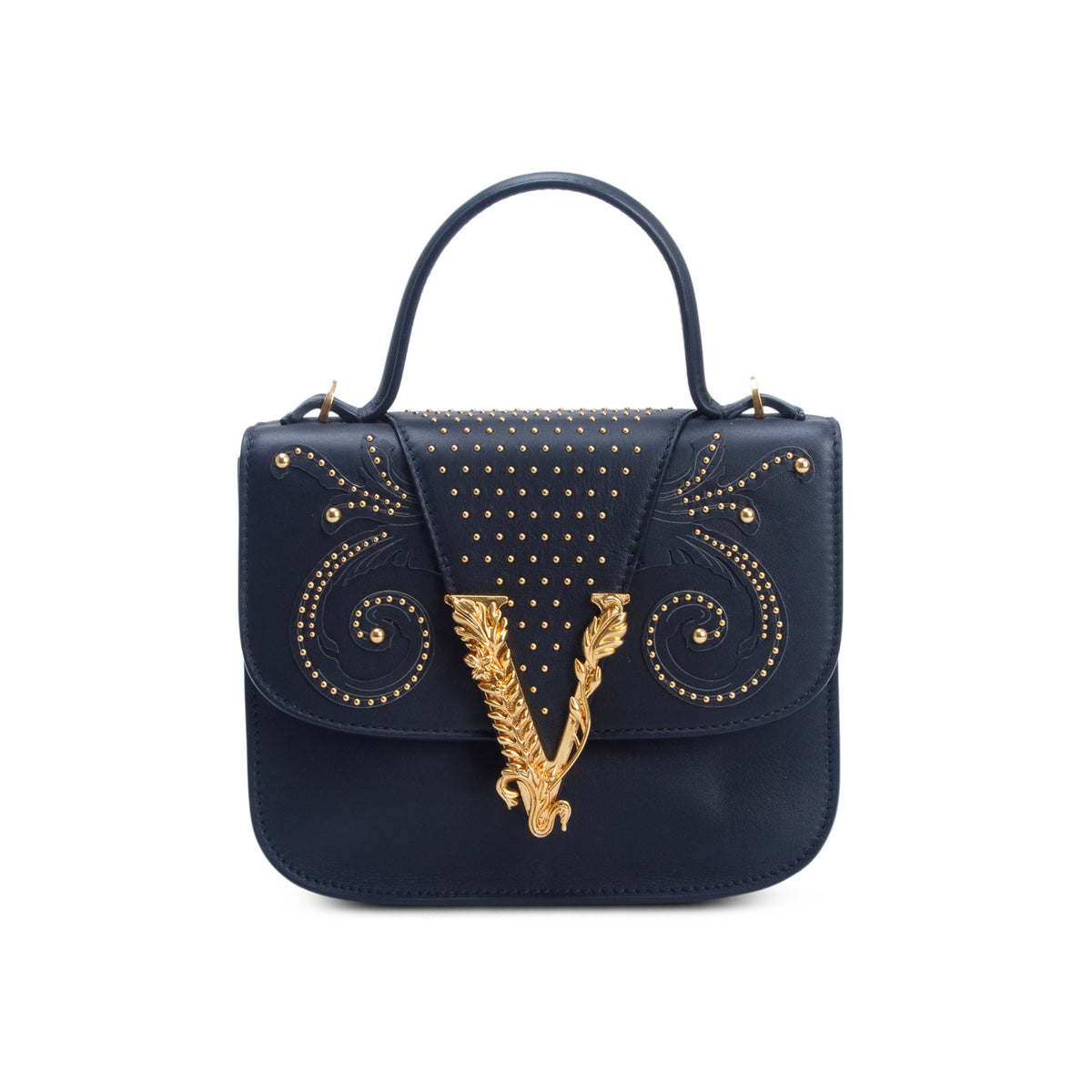 Versace Black Calfskin Versus Western Top Handle w/ Strap