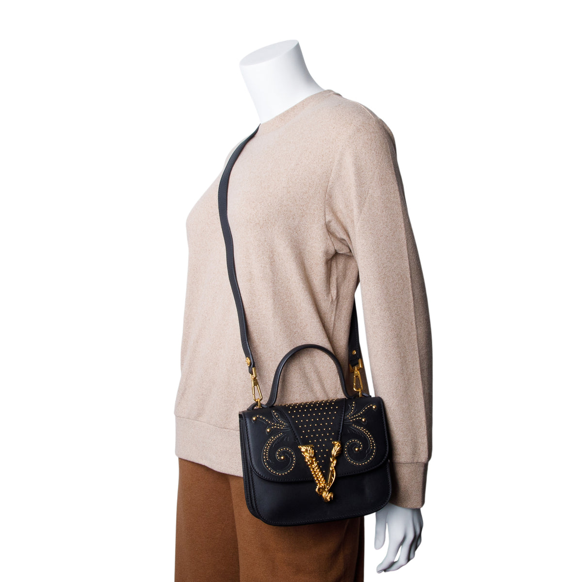 Versace Black Calfskin Versus Western Top Handle w/ Strap