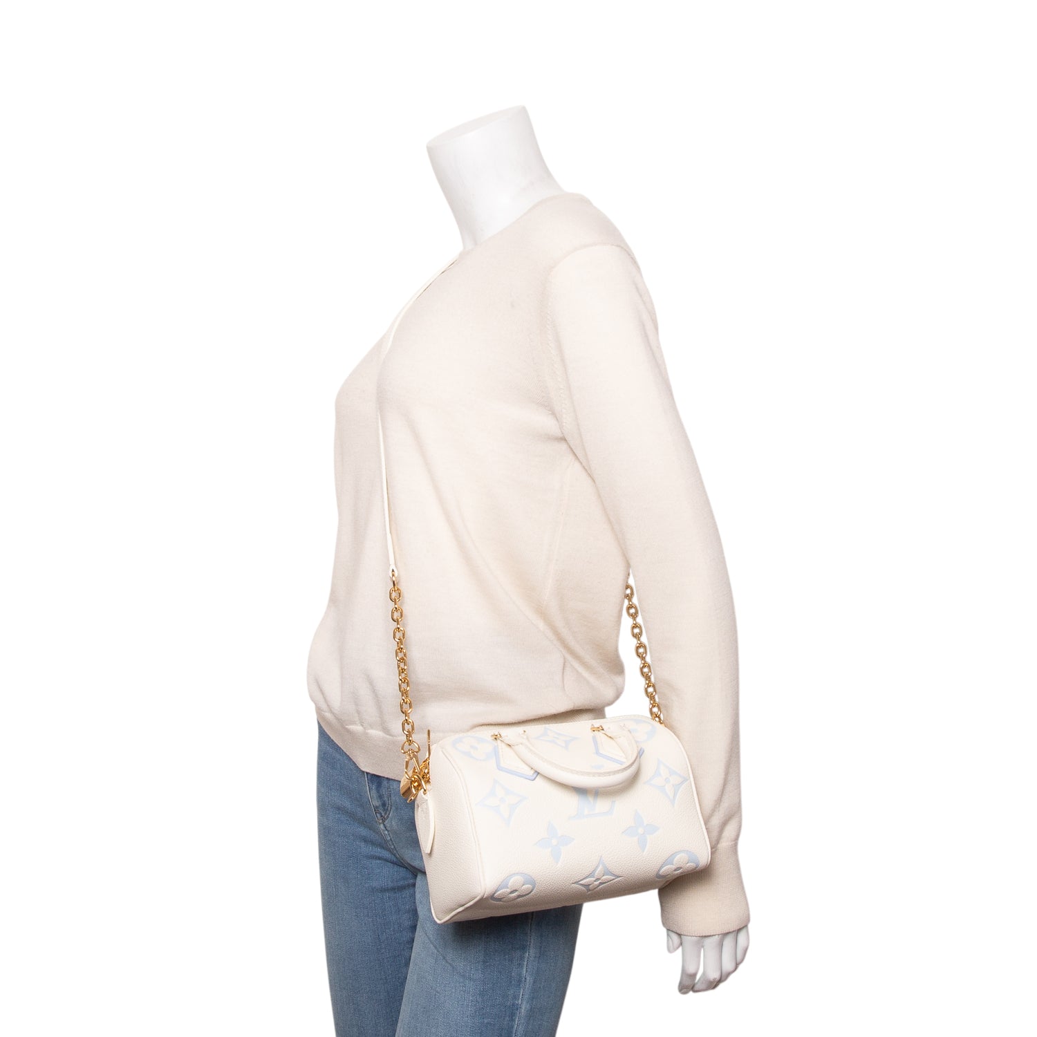 Louis Vuitton Cream Monogram Giant Empreinte Leather Speedy Bandouliere 20 w/ Strap