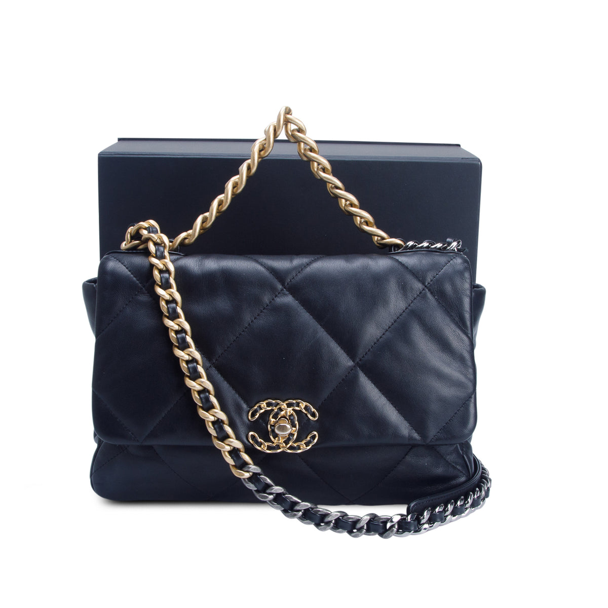 Chanel 2020 Black Lambskin Quilted Large 19 Flap Bag w/ Box & Receipt