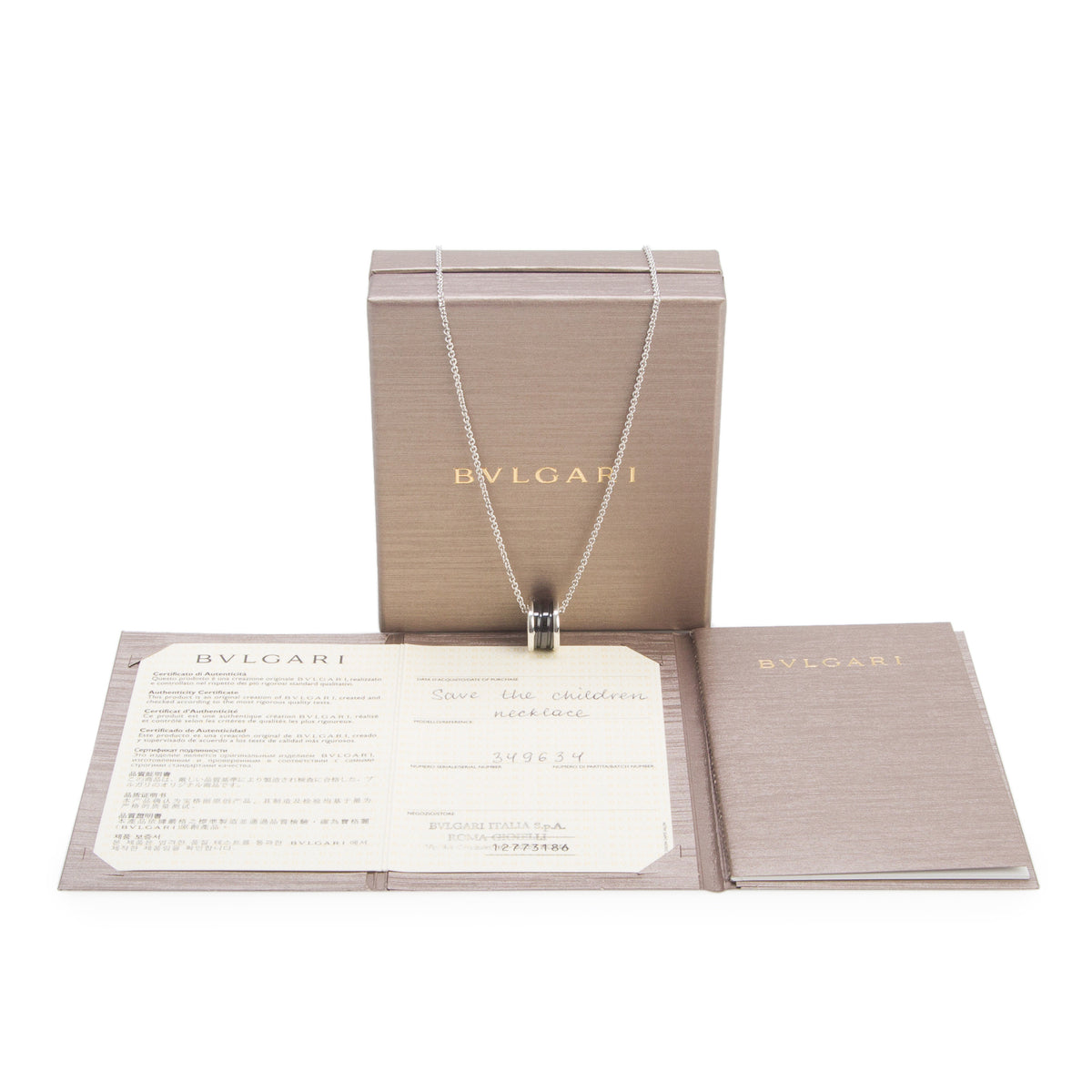 BVLGARI Sterling Silver & Black Ceramic Save The Children Pendant Necklace w/ Box & Certificate