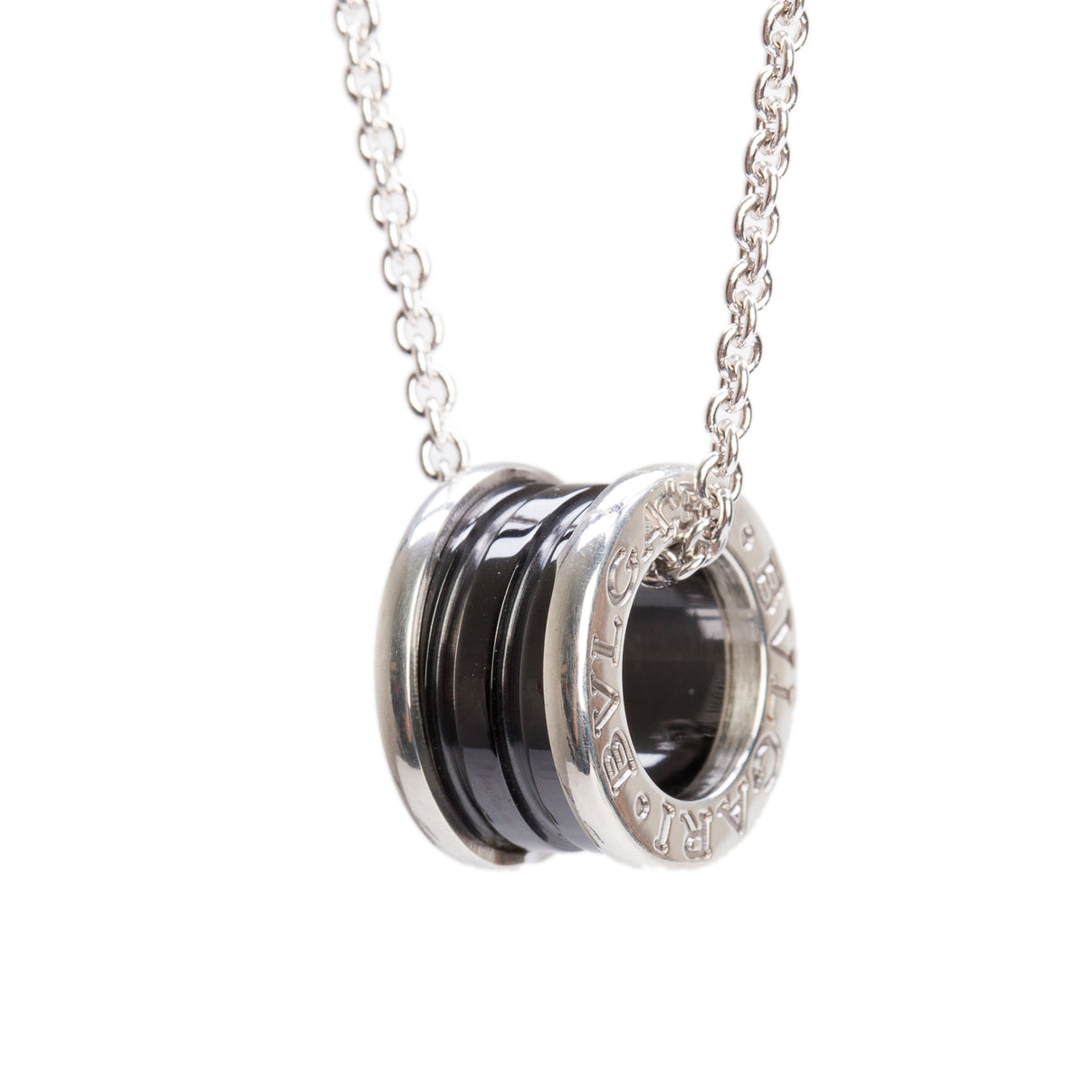 BVLGARI Sterling Silver & Black Ceramic Save The Children Pendant Necklace w/ Box & Certificate