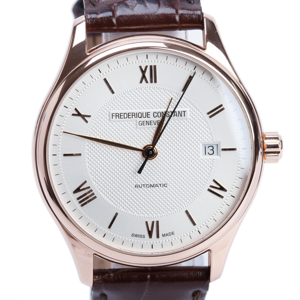 Frederique Constant Rose Gold Plated Stainless Steel Classic 40 MM Automatic Watch Silver Dial w/ Box & Papers