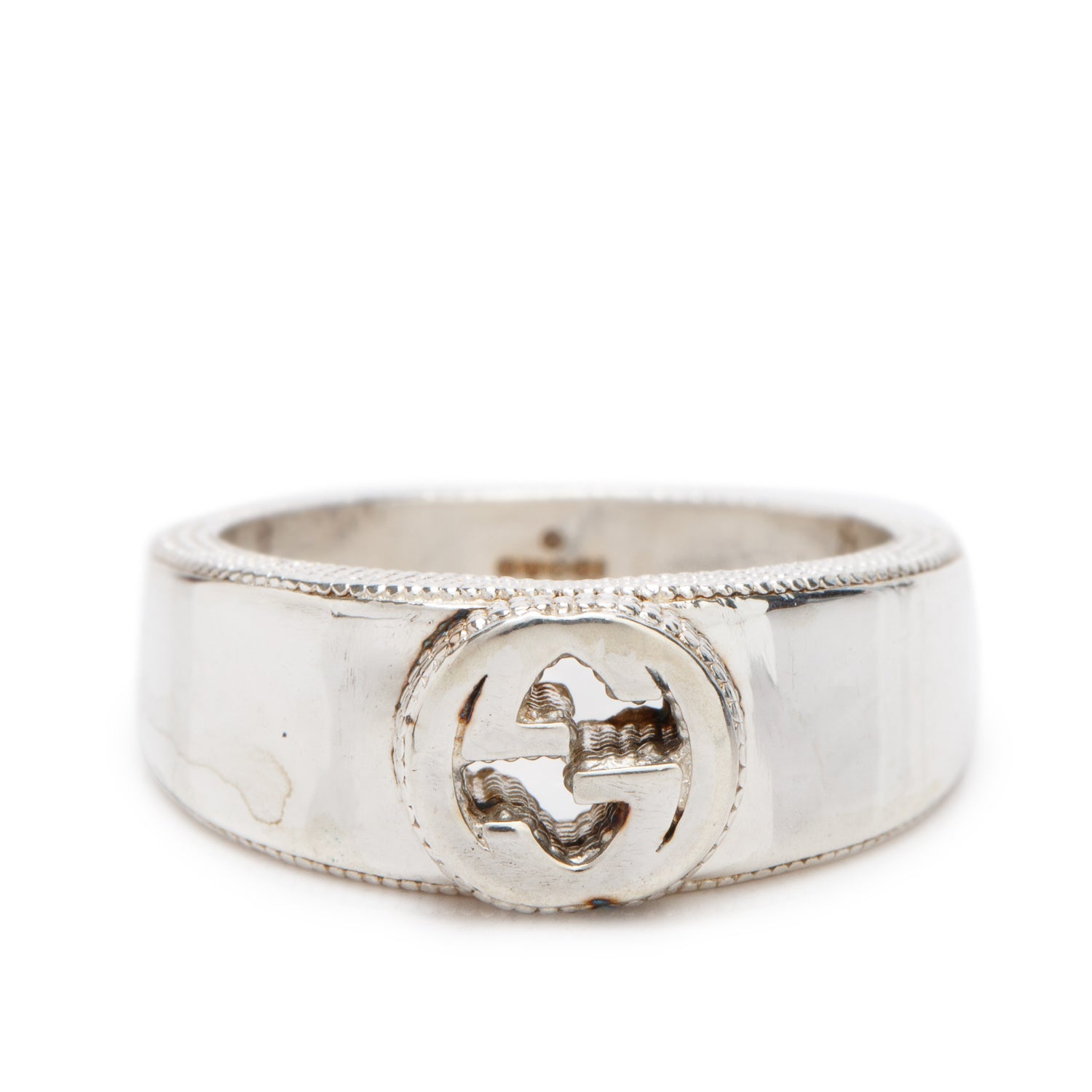 Gucci Sterling Silver Interlocking G Signet Ring, Size 16 7
