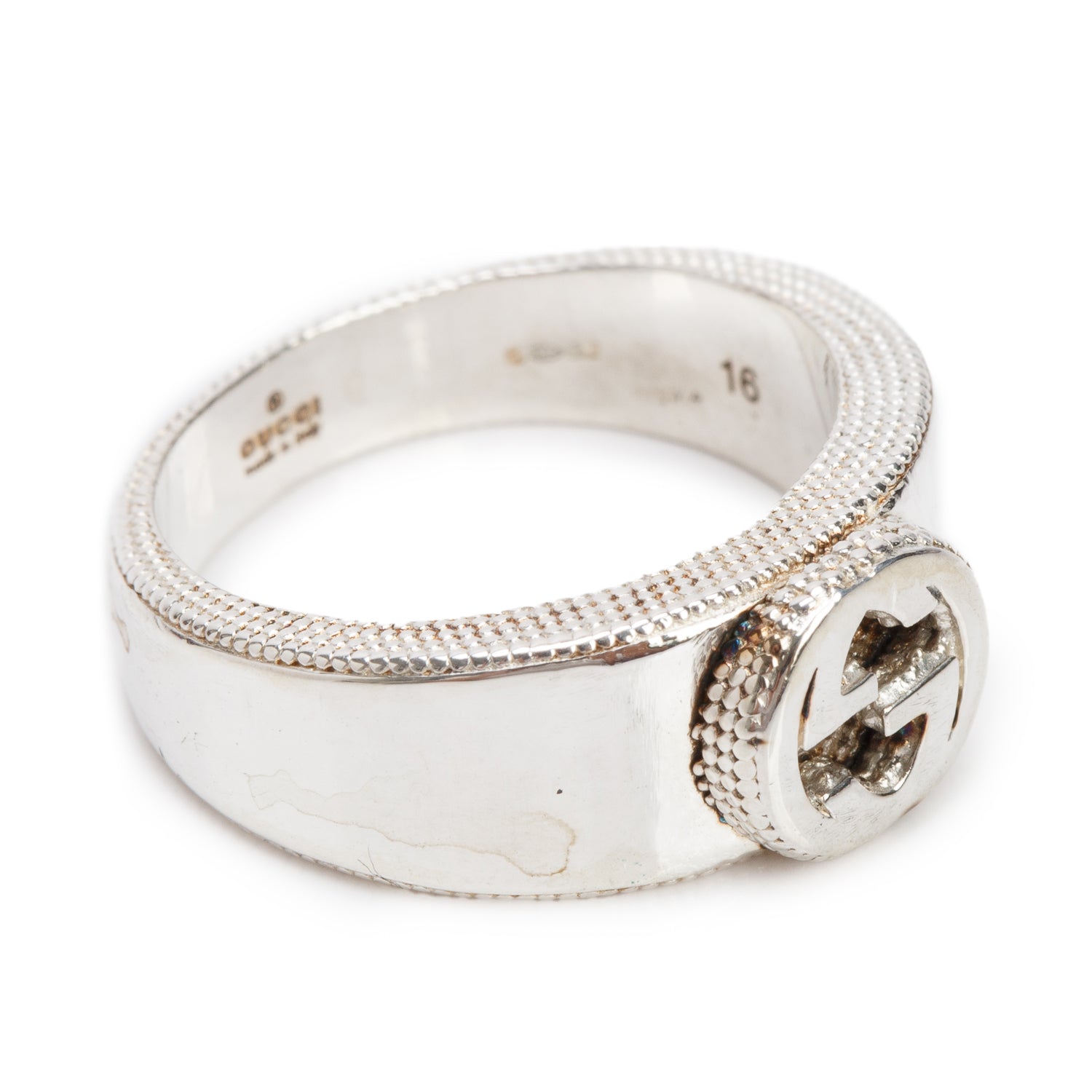 Gucci Sterling Silver Interlocking G Signet Ring, Size 16 7