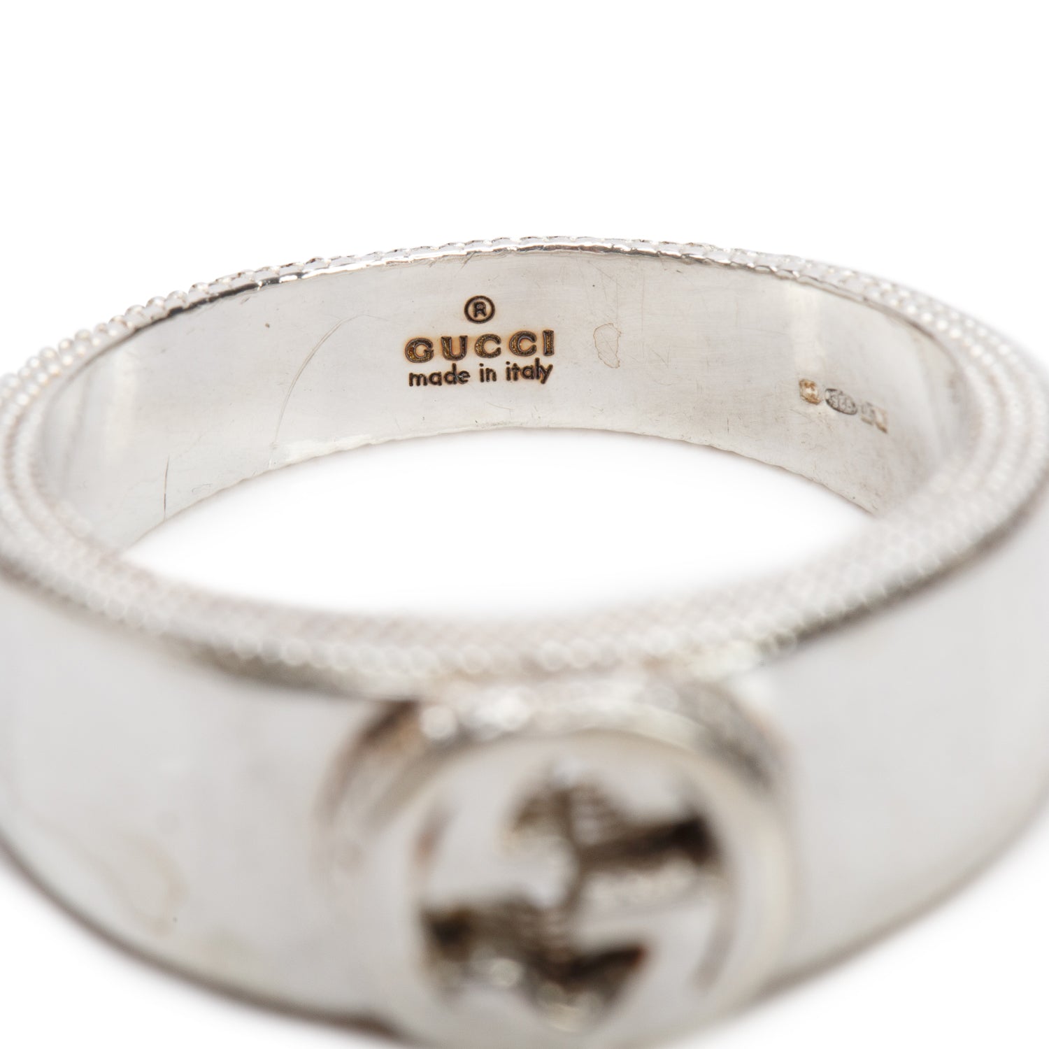 Gucci Sterling Silver Interlocking G Signet Ring, Size 16 7