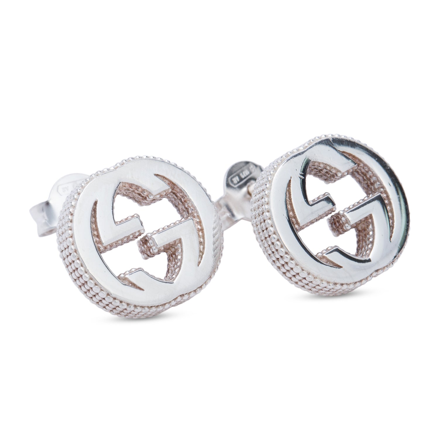 Gucci Sterling Silver Interlocking G Stud Earrings