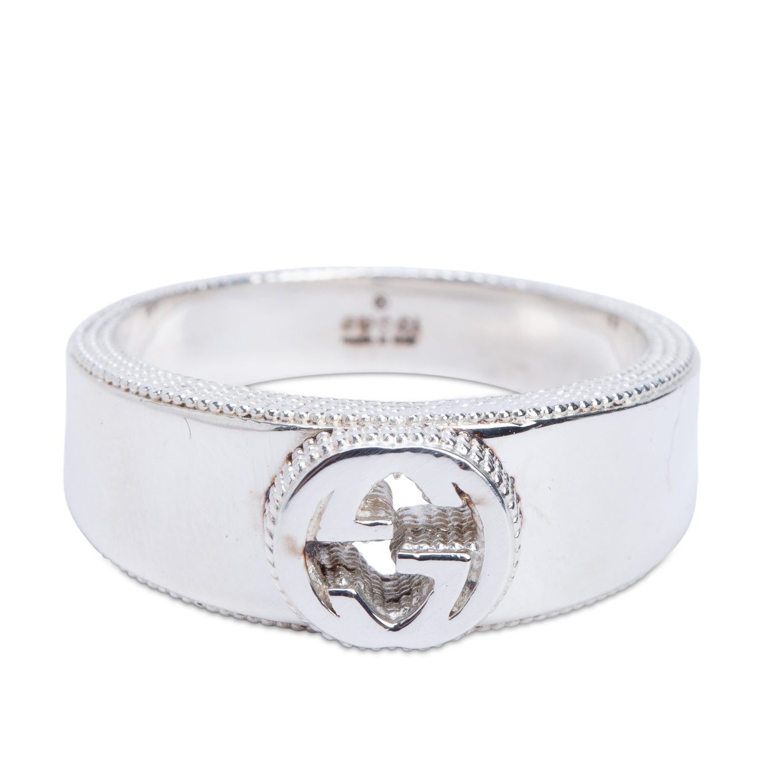 Gucci Sterling Silver Interlocking G Signet Ring, Size 21 9.5