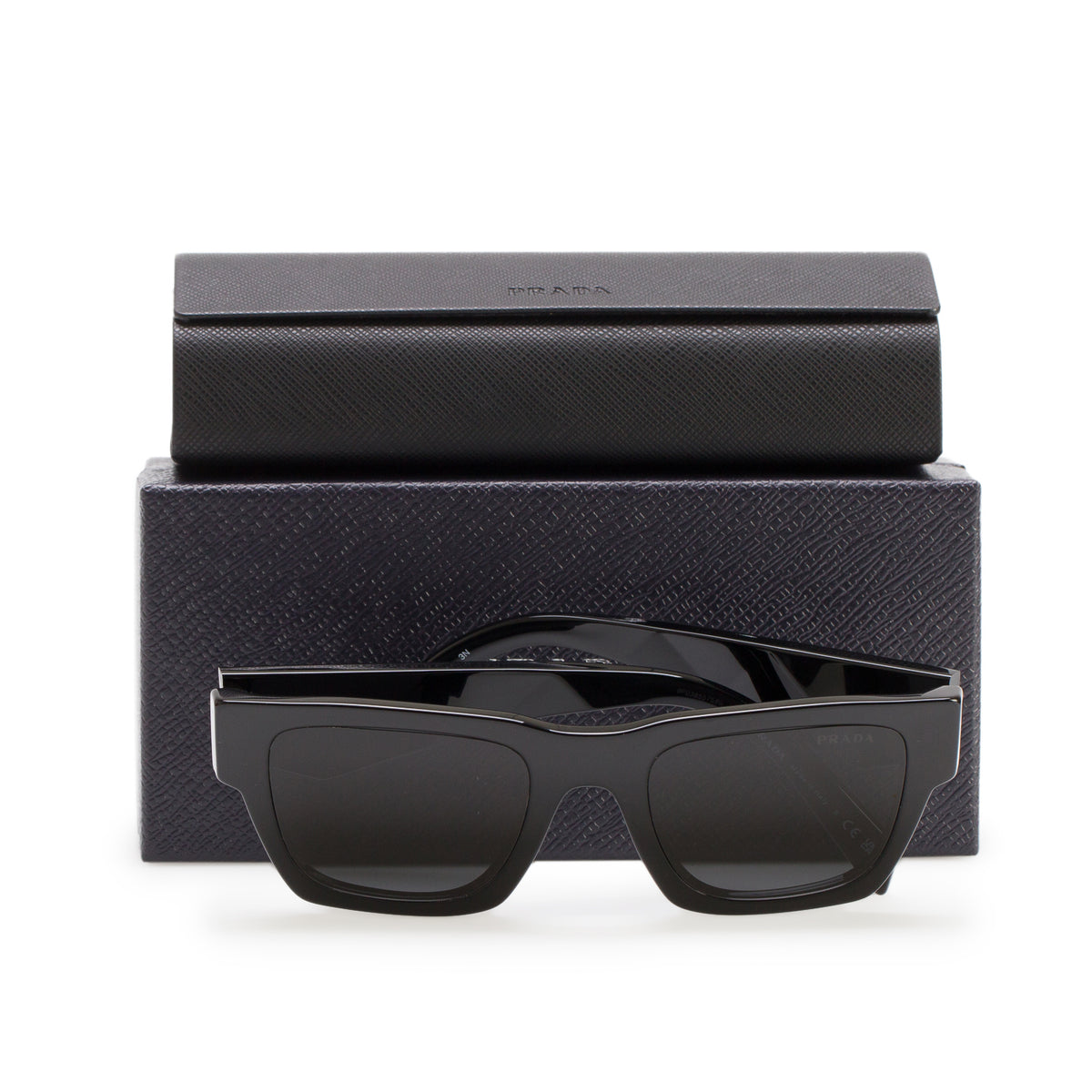 Prada SPRA06 Black Acetate Logo Square Sunglasses w/ Box & Case