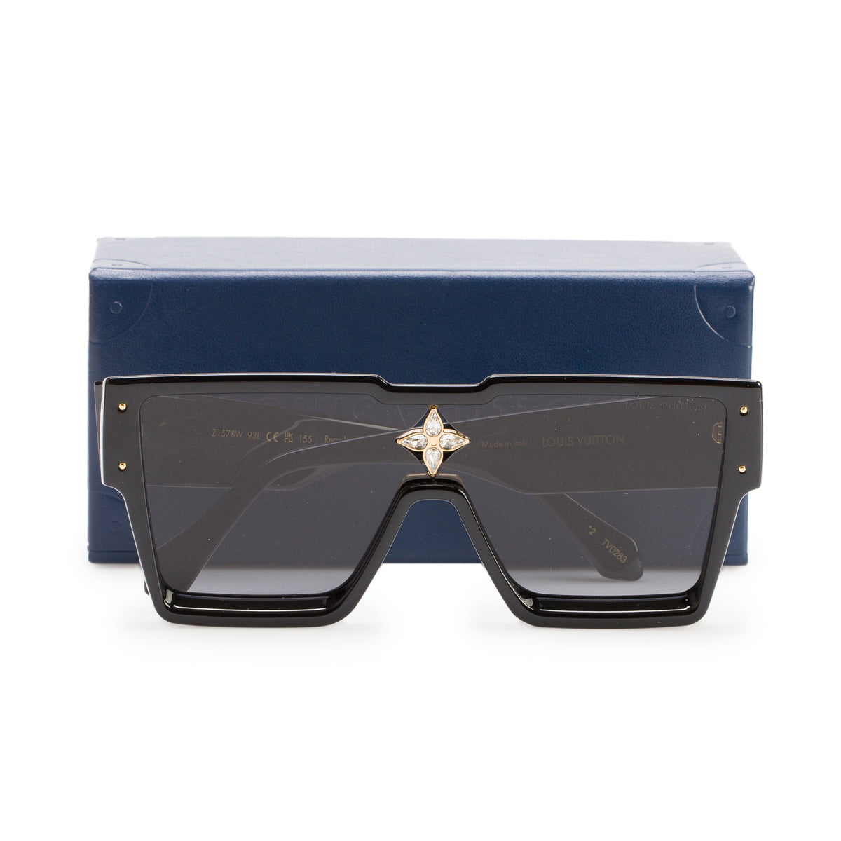 Louis Vuitton 2023 Z1578W Black Acetate Cyclone Sunglasses w/ Case