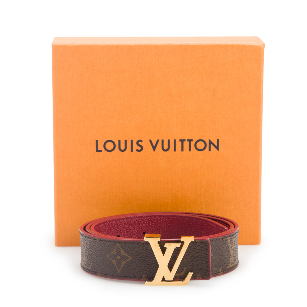 Louis Vuitton Red Leather Monogram 30mm LV Initials Reversible Belt 85 34 w/ Box