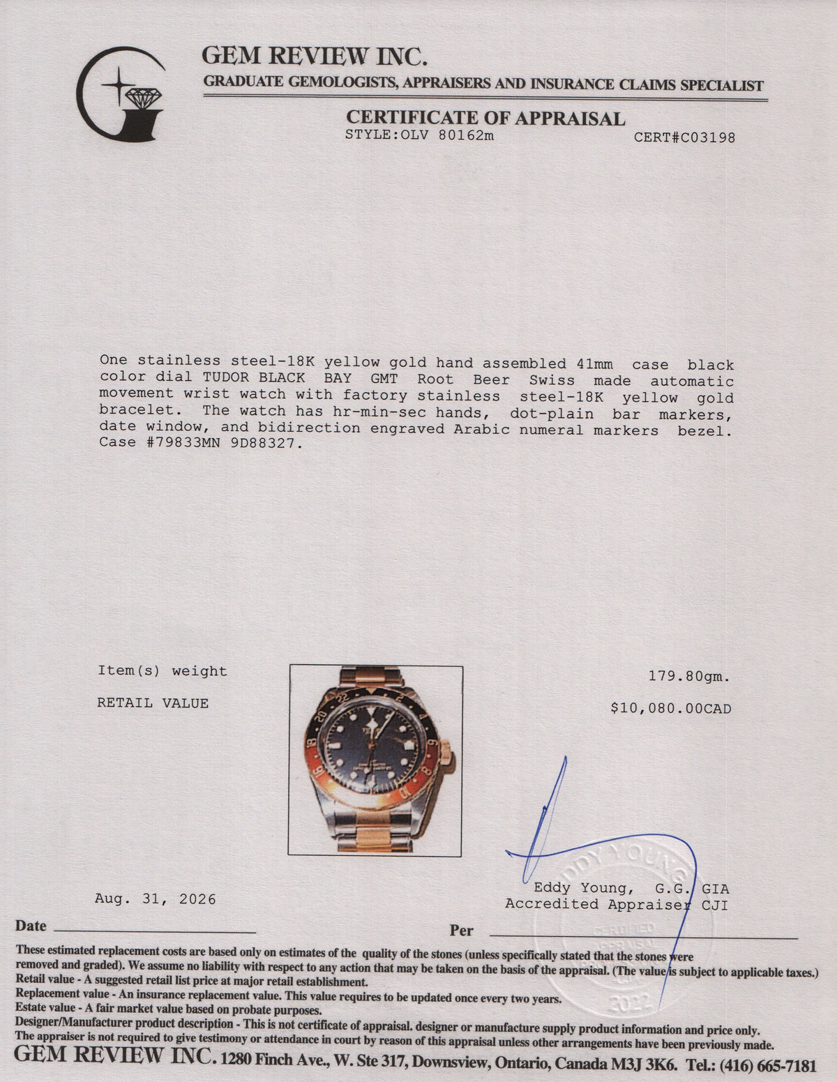 Tudor 2025 Stainless Steel & 18k Yellow Gold Black Bay 'Root Beer' GMT 41 MM Automatic Watch Black Dial 79833MN w/ Box & Papers